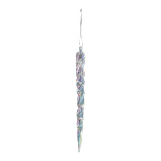 Eiszapfen mit Hänger, 36 St. in PVC-Box     Groesse:12,5cm    Farbe:transparent/irisierend