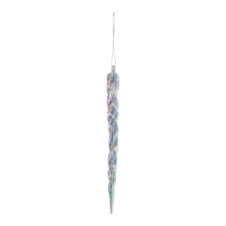 Eiszapfen mit Hänger, 36 St. in PVC-Box     Groesse: 12,5cm    Farbe: transparent/irisierend