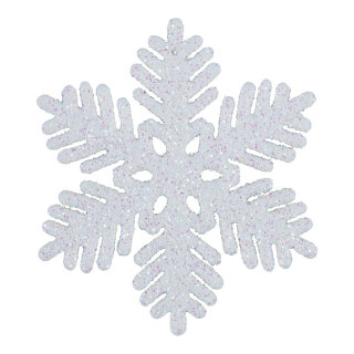 Schneeflocke beglittert, mit Hänger, aus Kunststoff     Groesse:Ø 10cm    Farbe:weiß