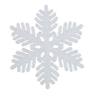 Schneeflocke beglittert, mit Hänger, aus Kunststoff     Groesse:Ø 15cm    Farbe:weiß