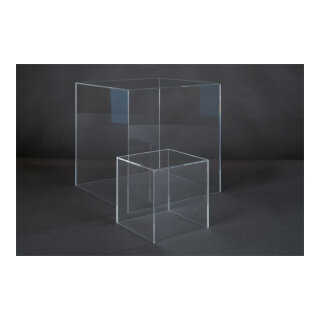 Acryl-Box oben geöffnet     Groesse: 15x15x15cm    Farbe: transparent     #