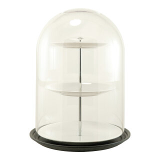 Glocke mit Sockel inklusive Etagere, 3-teilig, aus Kunststoff     Groesse: H: 50cm, Ø 35cm - Farbe: klar/schwarz #