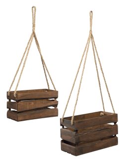 Plant boxes set of 2, with hanger, made of wood     Size: 30x20x15cm, 40x25x20cm    Color: brown