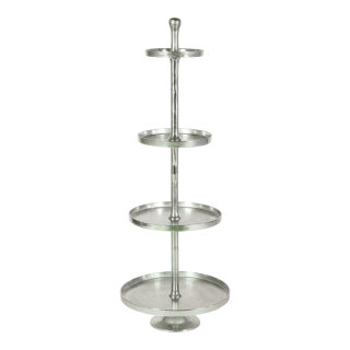 Etagere vierstufig, mehrteilig, aus Alu und Nickel     Groesse: H: 166cm, Ø 60cm    Farbe: silber