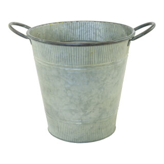 Eimer aus Blech, Ø unten 17cm, mit Henkeln     Groesse: 26x34cm, Ø 26cm    Farbe: grau
