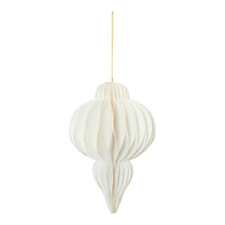 Ornament tropfenförmig, faltbar, mit Hänger, aus Papier, mit goldenen Rändern, mit Magnetverschluss     Groesse: 30cm    Farbe: weiß/gold