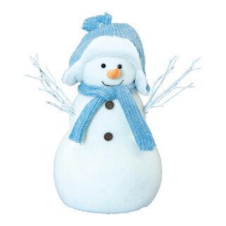 Snowman  - Material: made of styrofoam/textile/wood - Color: white/blue - Size: 69x39x16cm
