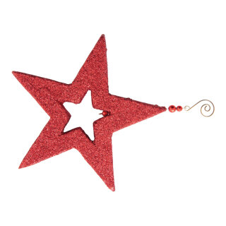 Stern aus Styropor, mit Hänger, mit Glitter     Groesse: 20x20x2cm    Farbe: rot