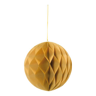 Wabenkugel faltbar, mit Hänger, aus Papier, mit gold glitzernden Rändern, mit Magnetverschluss     Groesse: 20cm    Farbe: gold