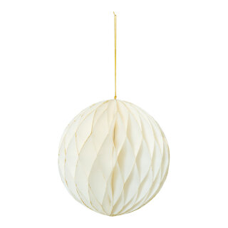 Wabenkugel faltbar, mit Hänger, aus Papier, mit gold glitzernden Rändern,mit Magnetverschluss     Groesse: 20cm    Farbe: weiß/gold