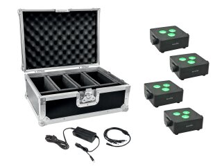 EUROLITE Set 4x AKKU IP Flat Light 3 sw + Ladenetzteil + Case