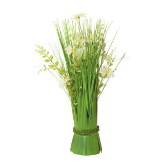 Bundle of grass with spring flowers out of plastic/artificial silk     Size: 45cm, Ø25cm    Color: green/white