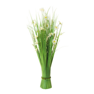 Grasbündel mit Frühlingsblüten aus Kunststoff/Kunstseide     Groesse: 70cm, Ø30cm    Farbe: grün/weiß