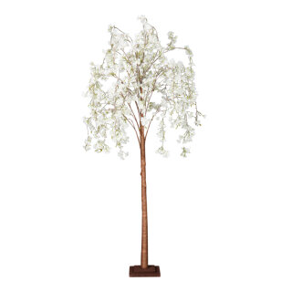 Cherry blossom tree stem made of hard cardboard, flowers, out of artificial silk     Size: 180cm, wooden foot: 20x20x4cm    Color: pink/white