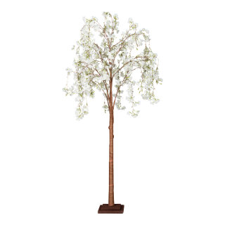 Kirschblütenbaum Stamm aus Hartpappe, Blüten, aus Kunstseide     Groesse: 160cm, Holzfuß: 20x20x4cm - Farbe: weiß/braun