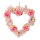 Wreath, heart-shaped out of wooden twigs/artificial silk, one sided decorated with flowers & roses     Size: Ø 48cm    Color: rose/brown