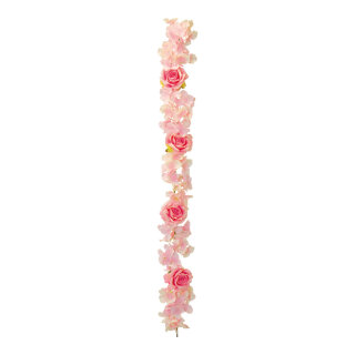 Blumengirlande aus Kunstseide/Kunststoff, einseitig mit Blüten & Rosen beschmückt, biegsam     Groesse: 120cm    Farbe: rosa/braun