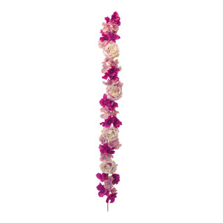 Flower garland out of plastic/artificial silk, one sided decorated with flowers & roses, flexible     Size: 120cm    Color: purple/brown