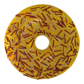 Donut aus Styropor, Rückseite flach     Groesse: 20x5cm    Farbe: gelb/bunt