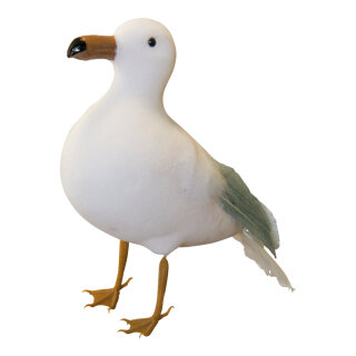 Seagull out of foam/artificial silk/ feathers, standing     Size: 22x8x18cm    Color: white/grey