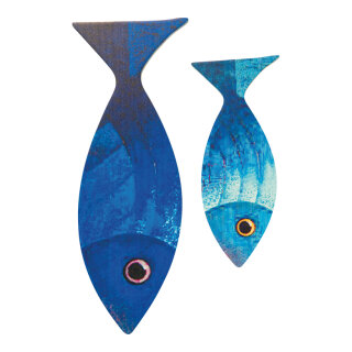 Fish in a set of 2, out of wood, one-sided, for hanging or placing     Size: 20x7,3x1cm, 30x10x1cm    Color: blue