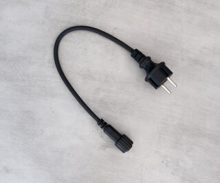 LED Euro Stecker Anschlusskabel aus Gummi, IP44, für Innen- & Außenbereich     Groesse: 30cm    Farbe: schwarz
