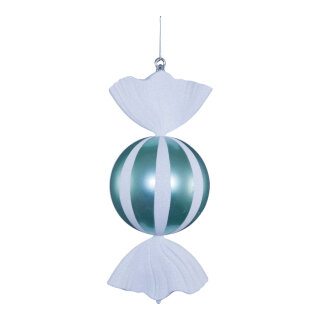 Bonbon aus Kunststoff, rund, beglittert, mit Hänger     Groesse: 47cm    Farbe: mint/weiß