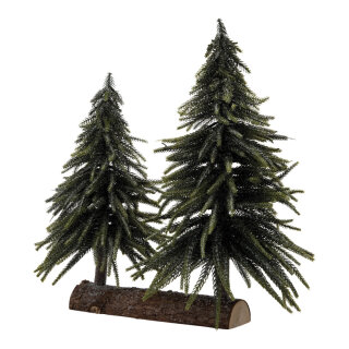 Edeltannen 2 Stk., aus Kunststoff/Holz, mit Holzfuß, leicht beschneit     Groesse: 40cm, 40x24cm & 35,5x20m    Farbe: grün/braun