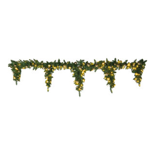 Edeltannenfries 60 Kugeln, aus Kunststoff, 100 LEDs, goldenem Sternchendraht     Groesse: 270cm, Ø 25cm, Zapfenlänge: 50/60/70/60/50cm    Farbe: grün/gold/warm weiß
