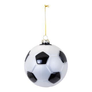 Fußballkugel aus Glas, zum Hängen, glänzend Abmessung: Ø 10cm Farbe: weiß/schwarz