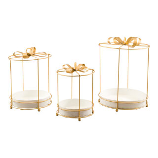 Geschenkbox aus Metall 3-er Set,, rund     Groesse: 26x26x36cm, 23x23x31cm, 19x19x26cm    Farbe: gold/weiß
