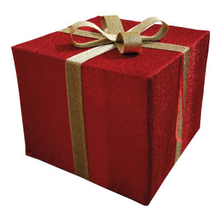Geschenkbox aus Aluminium/Polyester, faltbar, beglittert, mit Hänger     Groesse: 100x100x84cm    Farbe: rot/gold