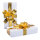 Geschenkpäckchen aus Styropor, mit Folienschleife     Groesse: 25x12x5cm    Farbe: weiß/gold