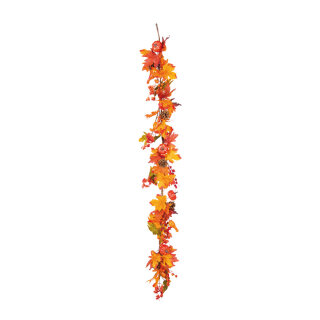 Herbstgirlande aus Kunststoff/Kunstseide, mit Beeren, Kürbisse und Tannenzapfen     Groesse: 150cm    Farbe: orange/gelb