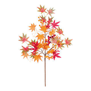 Herbstzweig aus Kunststoff/Kunstseide, mit Beeren, Kürbissen und Tannenzapfen     Groesse: 60x28cm, Stiel: 29cm    Farbe: orange/gelb