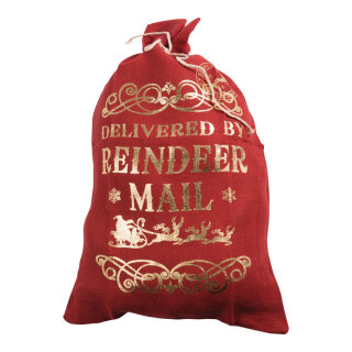 Jute-Geschenksack Reindeer Mail, bedruckt, mit Schnur     Groesse:80x50cm    Farbe:rot