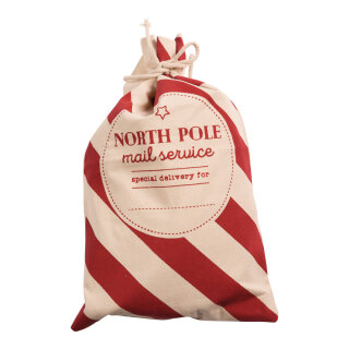 Jute-Geschenksack North Pole Mail Service, bedruckt, mit Schnur     Groesse:50x30cm    Farbe:rot/naturfarben