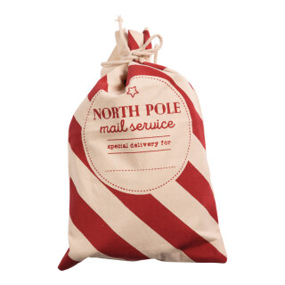 Jute-Geschenksack North Pole Mail Service, bedruckt, mit Schnur     Groesse: 50x30cm    Farbe: rot/naturfarben