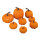 Pumpkins in set 8 pcs. - Material: out of sytrofoam - Color: orange - Size: 1x 13x13x16cm 1x 14x14x14cm 1x 12x12x14cm X 1x 85x85x75cm 2x 85x85x6cm 2x 9x9x85cm