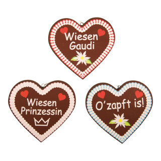 Lebkuchenherzen 3-fach, aus Styropor, doppelseitig, mit Aufhängeöse     Groesse: 22x21x3cm    Farbe: braun/bunt