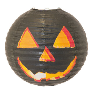 Papierlampion mit Kürbisgesicht, faltbar     Groesse: Ø 30cm    Farbe: schwarz/orange