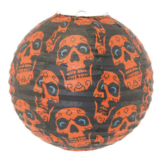 Papierlampion mit Totenköpfen, faltbar     Groesse: Ø 30cm    Farbe: schwarz/orange