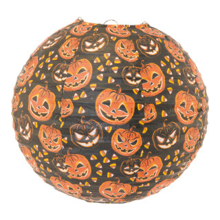 Papierlampion mit Kürbisgesichtern, faltbar     Groesse: Ø 30cm    Farbe: schwarz/orange
