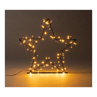 Stern 120 LEDs, aus Metall, mit Kunststoffüberzug, IP44 Transformer     Groesse: 55cm, Metallfuß: 40x5cm    Farbe: schwarz/warm weiß