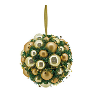 Tannenkugel geschmückt, Kunststoff     Groesse: Ø 30cm    Farbe: gold/grün