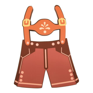 Tracht-Lederhosen aus Styropor, doppelseitig, mit 2 Aufhängeösen     Groesse:60x41x5cm    Farbe:braun