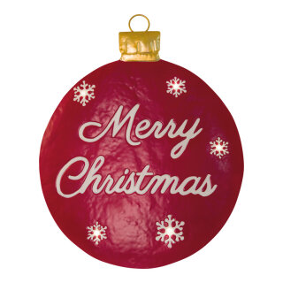 Weihnachtskugel aus Metall, flach, mit Aufsteller, »Merry Christmas«     Groesse: 70cm    Farbe: rot/weiß
