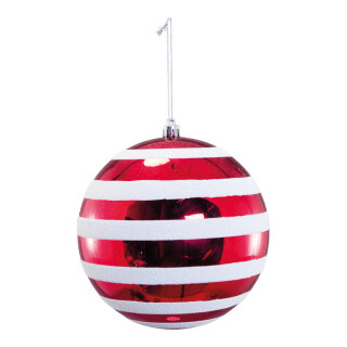 Weihnachtskugel aus Kunststoff, glänzend, mit Hänger     Groesse: Ø 14cm    Farbe: rot/weiß