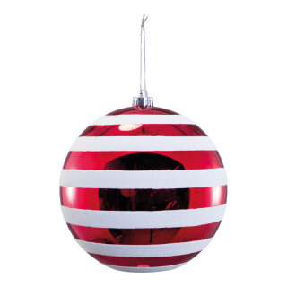 Weihnachtskugel aus Kunststoff, glänzend, mit Hänger     Groesse:Ø 20cm    Farbe:rot/weiß