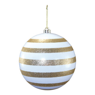 Weihnachtskugel aus Kunststoff, glänzend, mit Hänger     Groesse: Ø 20cm    Farbe: weiß/gold